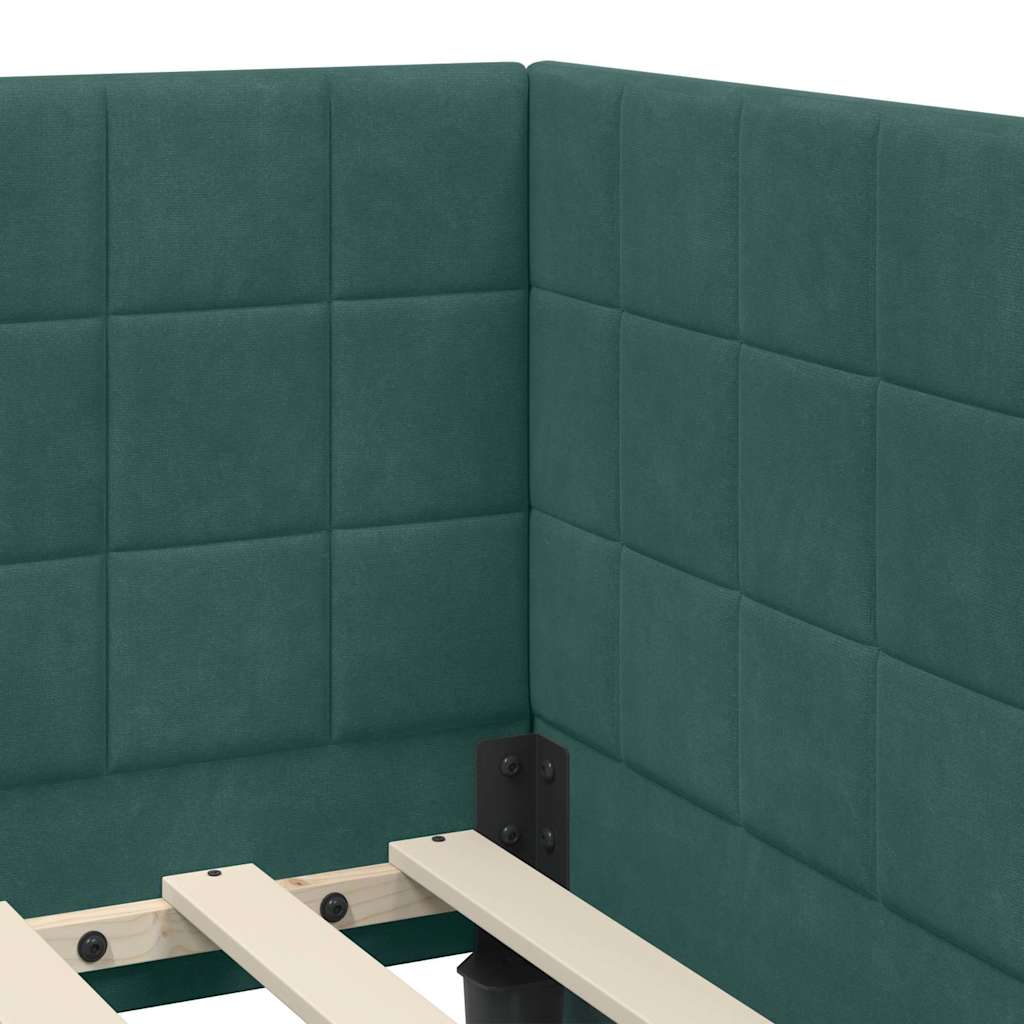 Sarokágy keret fejtámlával Sötétzöld 80 cm x 200 cm Bársony