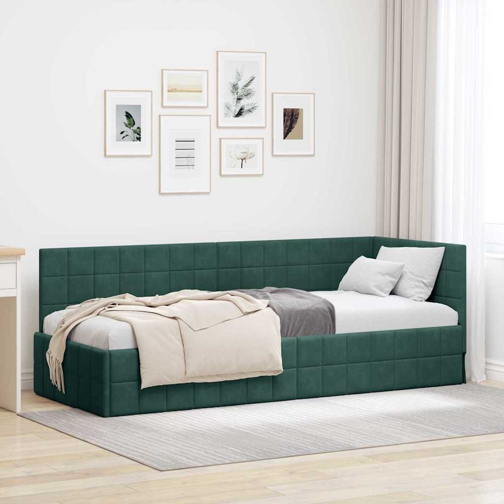 Sarokágy keret fejtámlával Sötétzöld 80 cm x 200 cm Bársony