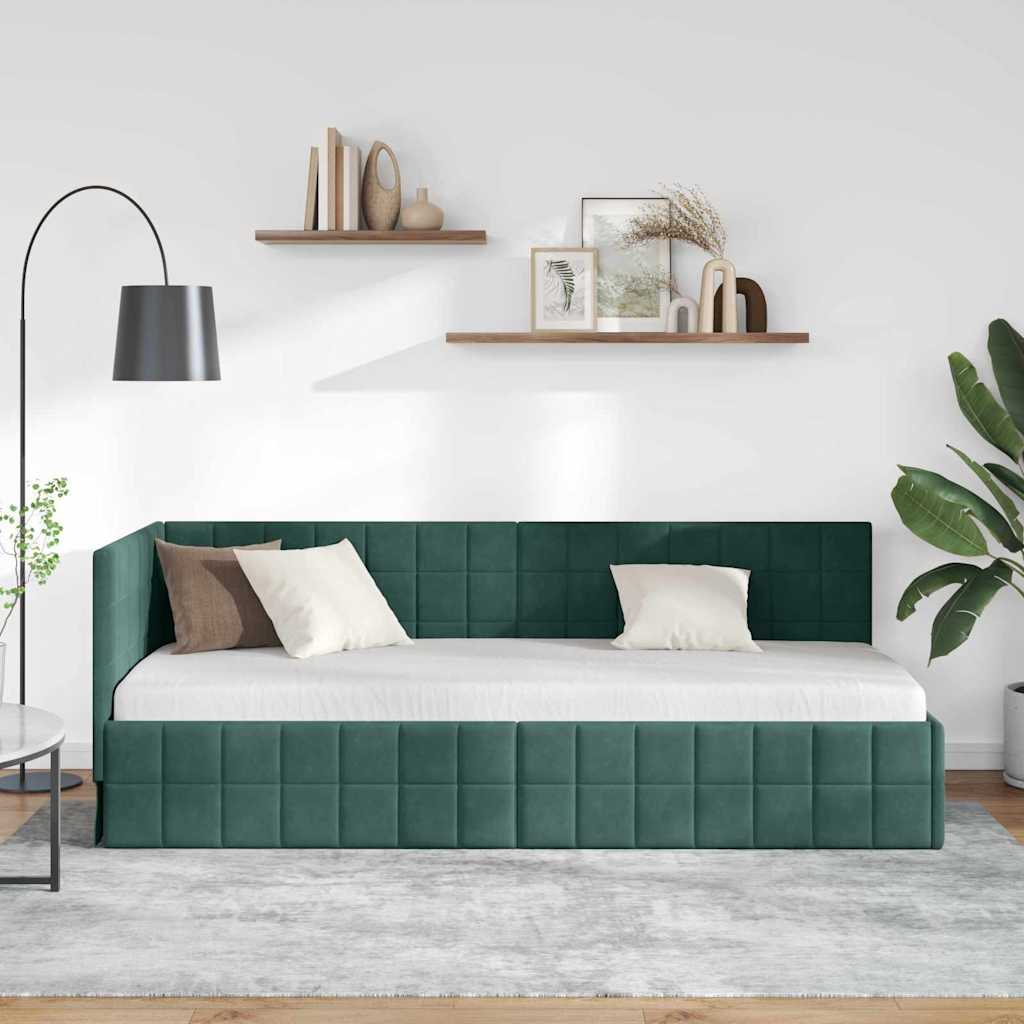 Sarokágy keret fejtámlával Sötétzöld 80 cm x 200 cm Bársony