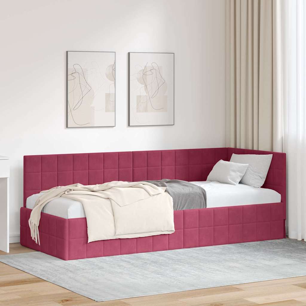Sarokágy keret fejtámlával Bordó 80 cm x 200 cm Bársony