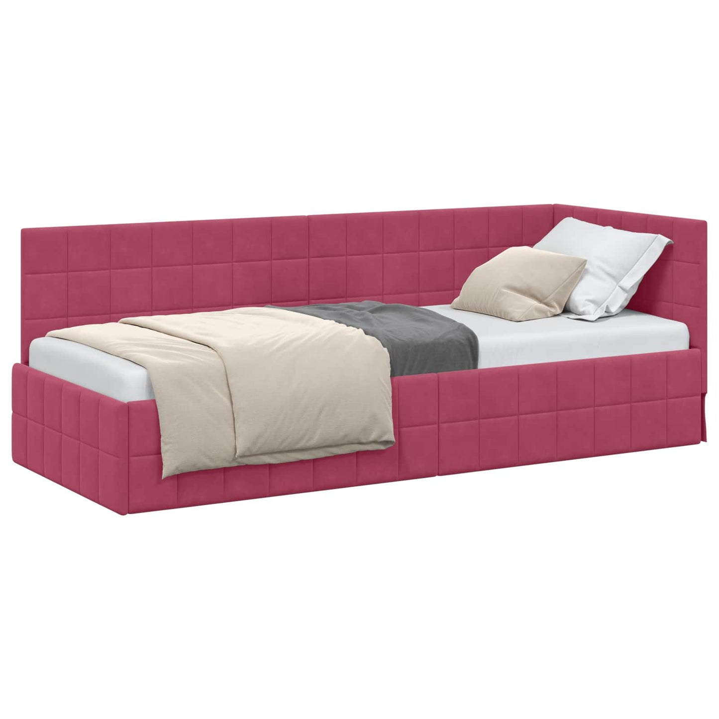 Sarokágy keret fejtámlával Bordó 80 cm x 200 cm Bársony