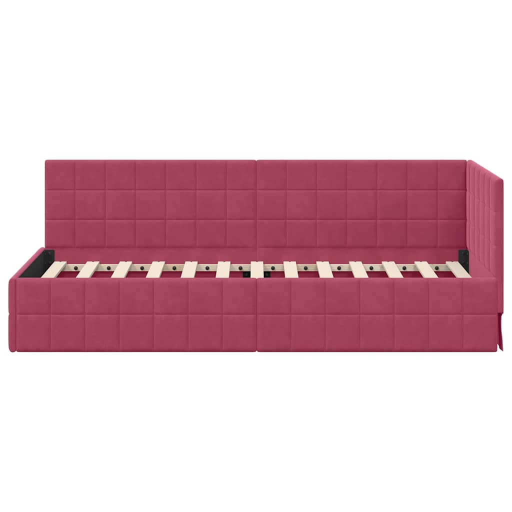 Sarokágy keret fejtámlával Bordó 80 cm x 200 cm Bársony