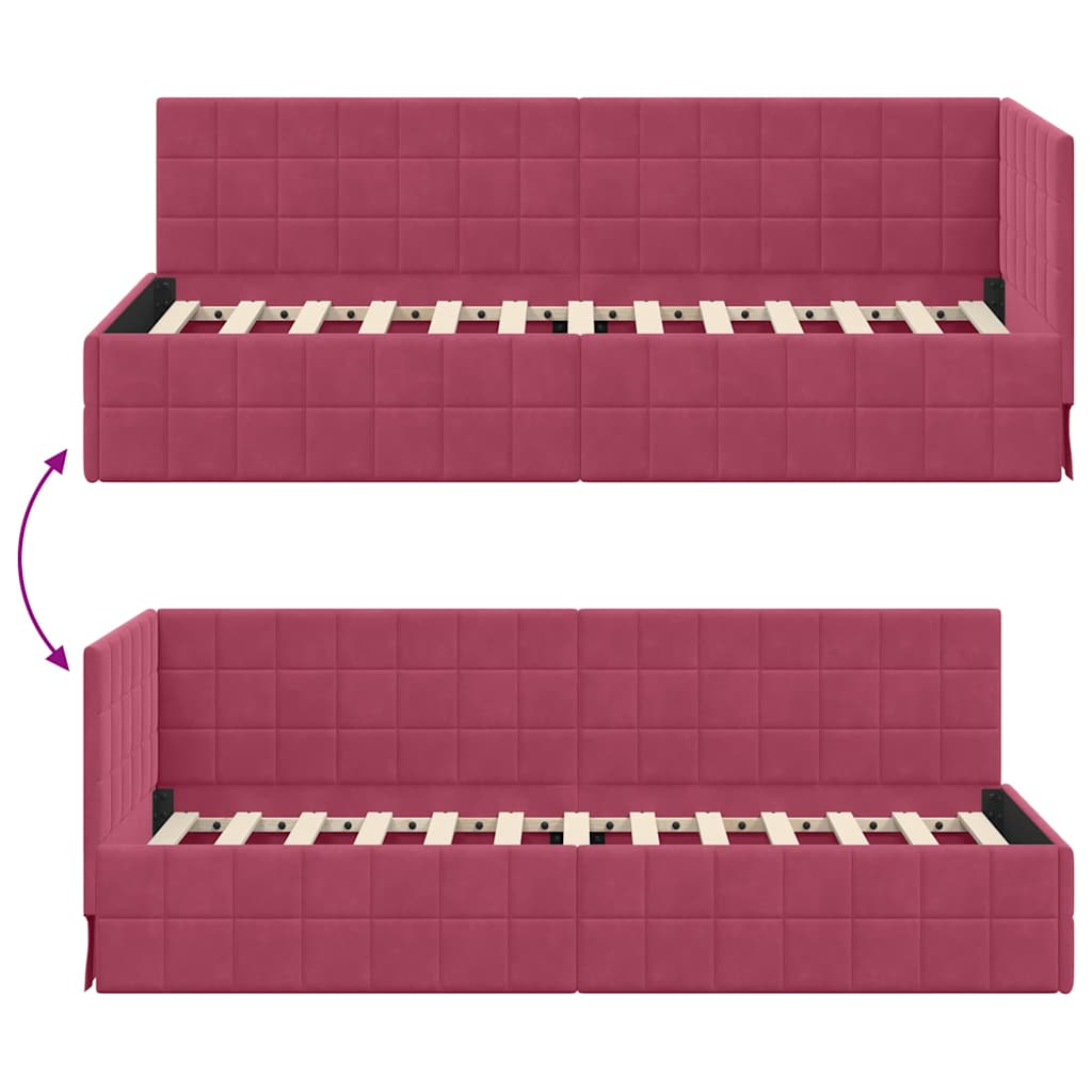 Sarokágy keret fejtámlával Bordó 80 cm x 200 cm Bársony