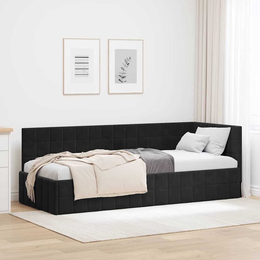Sarokágy keret fejtámlával Fekete 80 cm x 200 cm Bársony