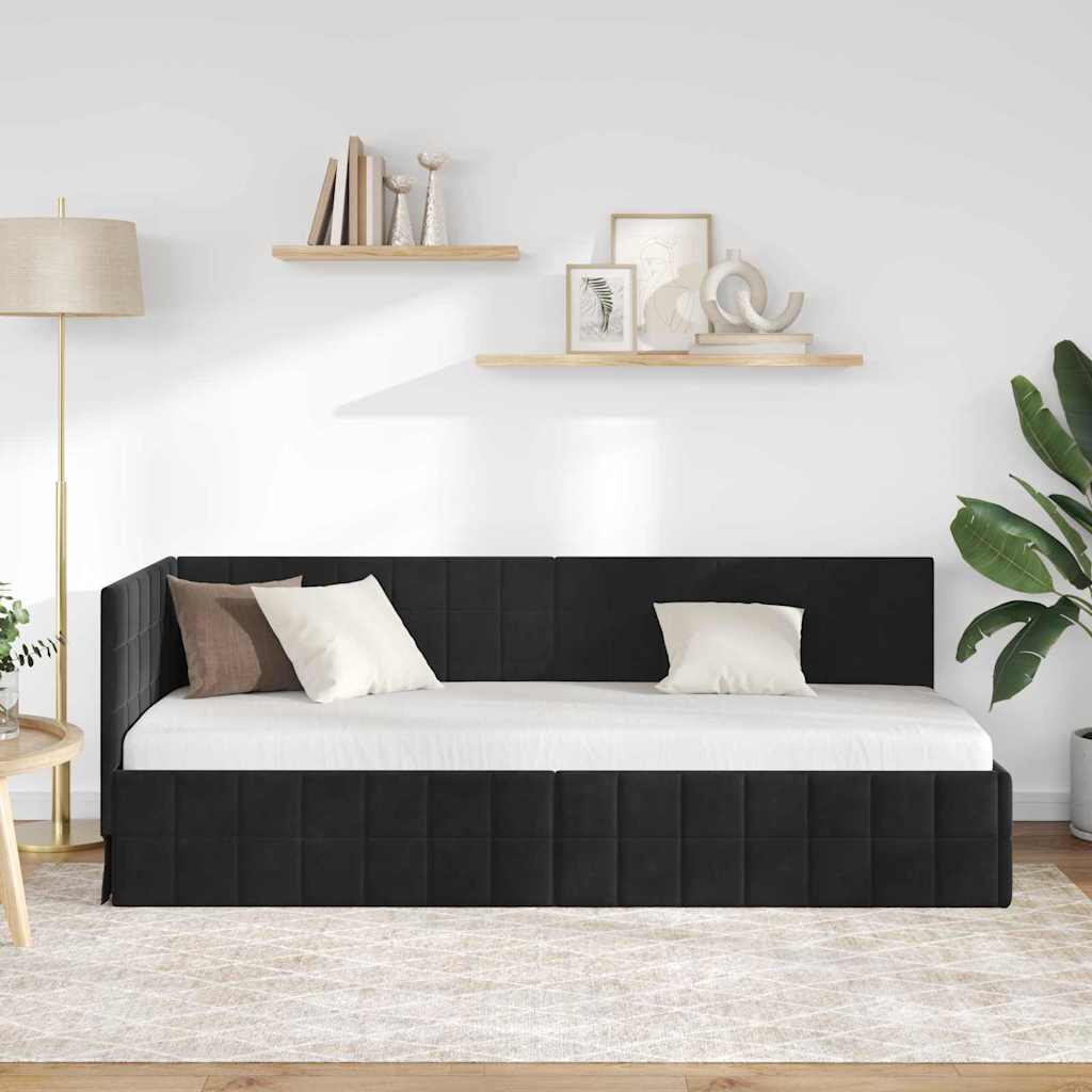 Sarokágy keret fejtámlával Fekete 80 cm x 200 cm Bársony
