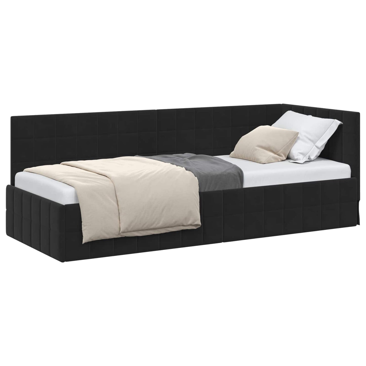 Sarokágy keret fejtámlával Fekete 80 cm x 200 cm Bársony