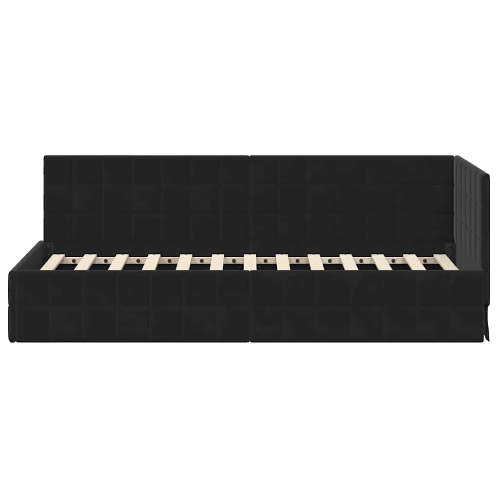 Sarokágy keret fejtámlával Fekete 80 cm x 200 cm Bársony