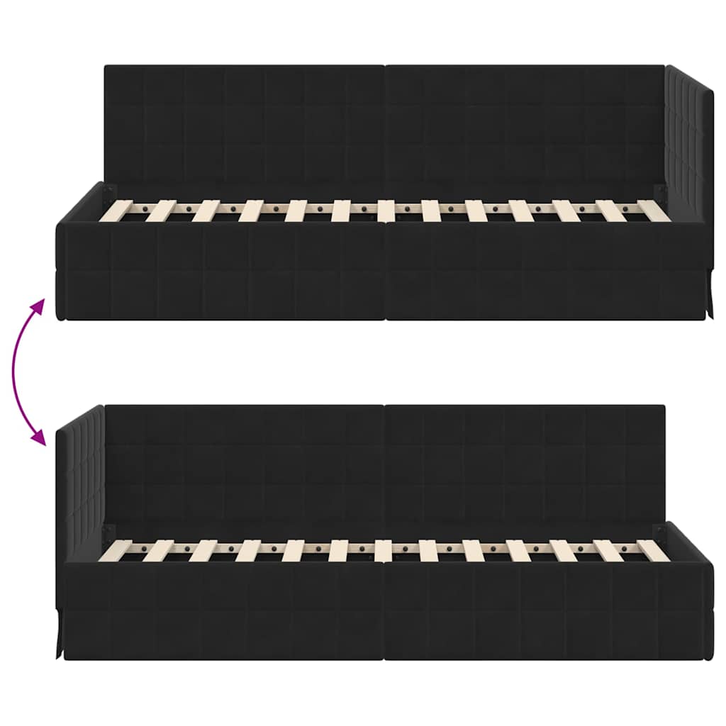 Sarokágy keret fejtámlával Fekete 80 cm x 200 cm Bársony
