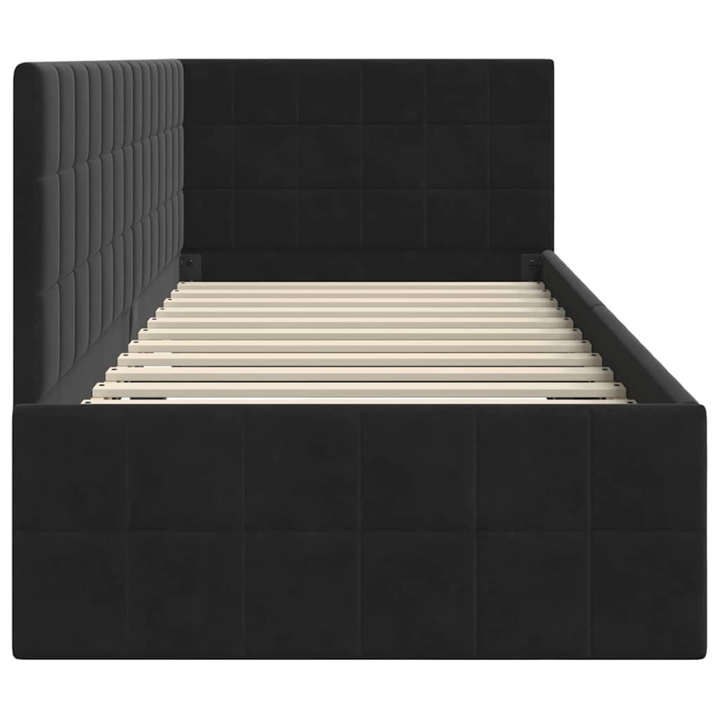 Sarokágy keret fejtámlával Fekete 80 cm x 200 cm Bársony