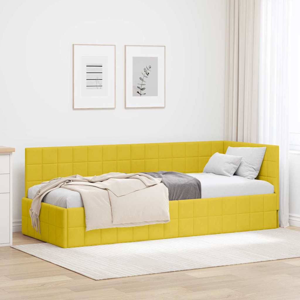 Sarokágy keret fejtámlával Sárga 80 cm x 200 cm Bársony