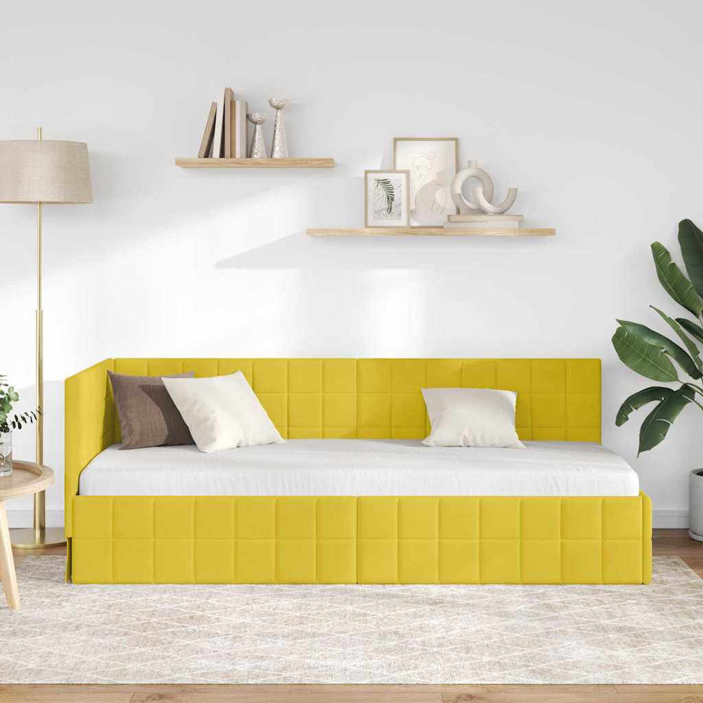 Sarokágy keret fejtámlával Sárga 80 cm x 200 cm Bársony