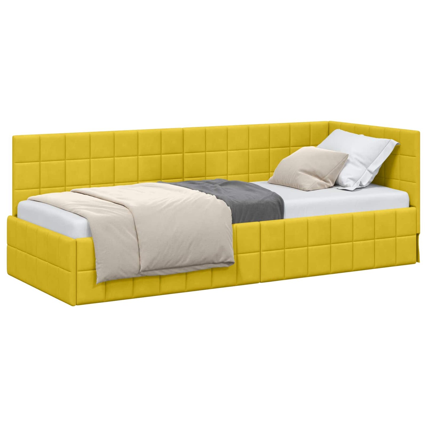 Sarokágy keret fejtámlával Sárga 80 cm x 200 cm Bársony