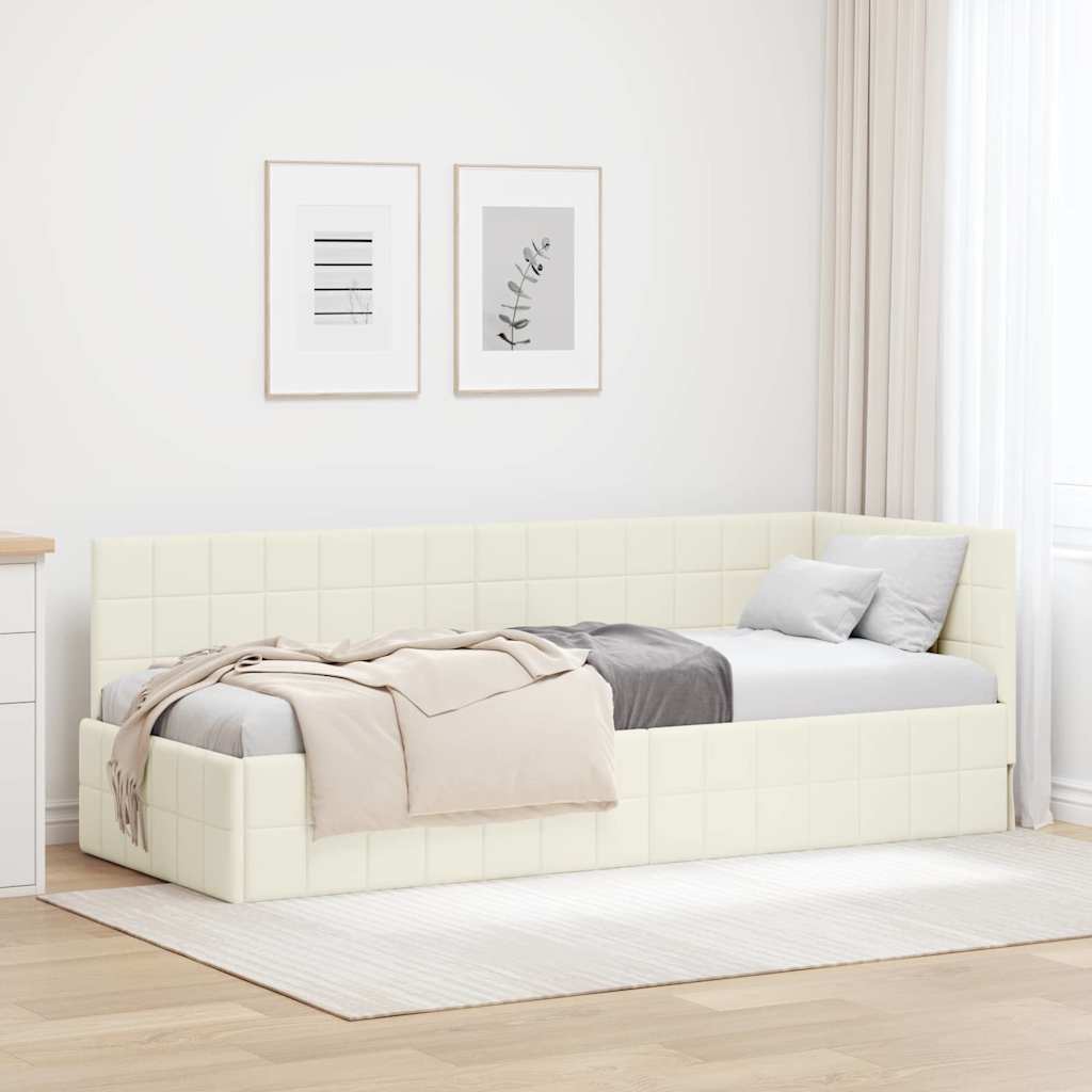 Sarokágy keret fejtámlával Krém 80 cm x 200 cm Bársony