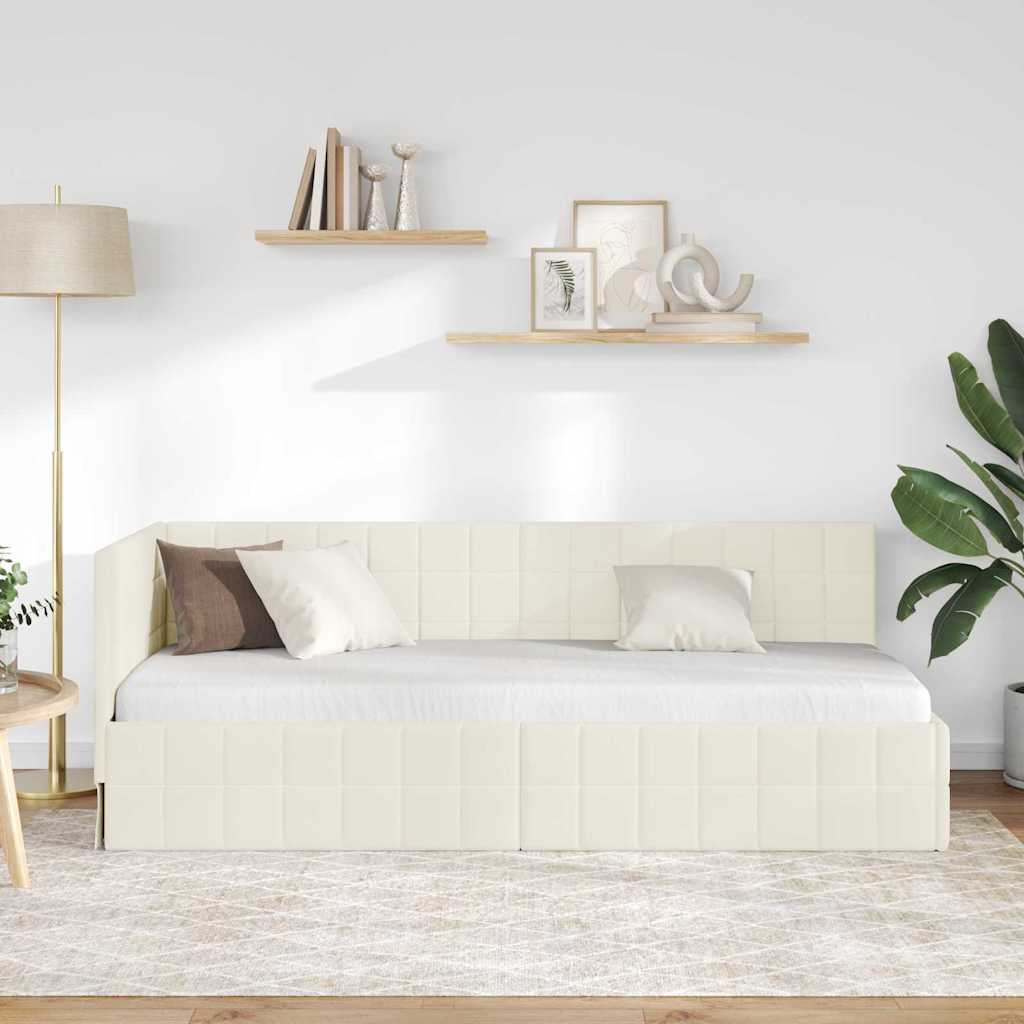 Sarokágy keret fejtámlával Krém 80 cm x 200 cm Bársony