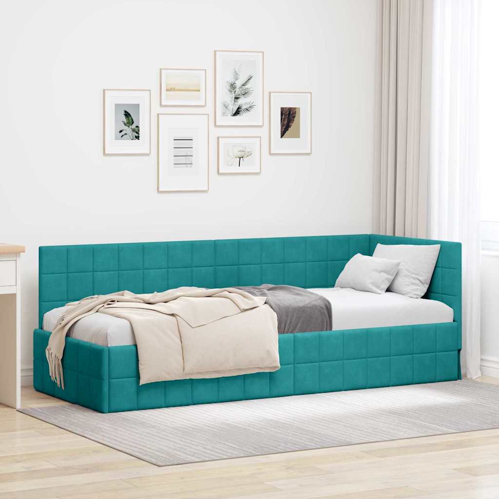 Sarokágy keret fejtámlával Türkiz 80 cm x 200 cm Bársony