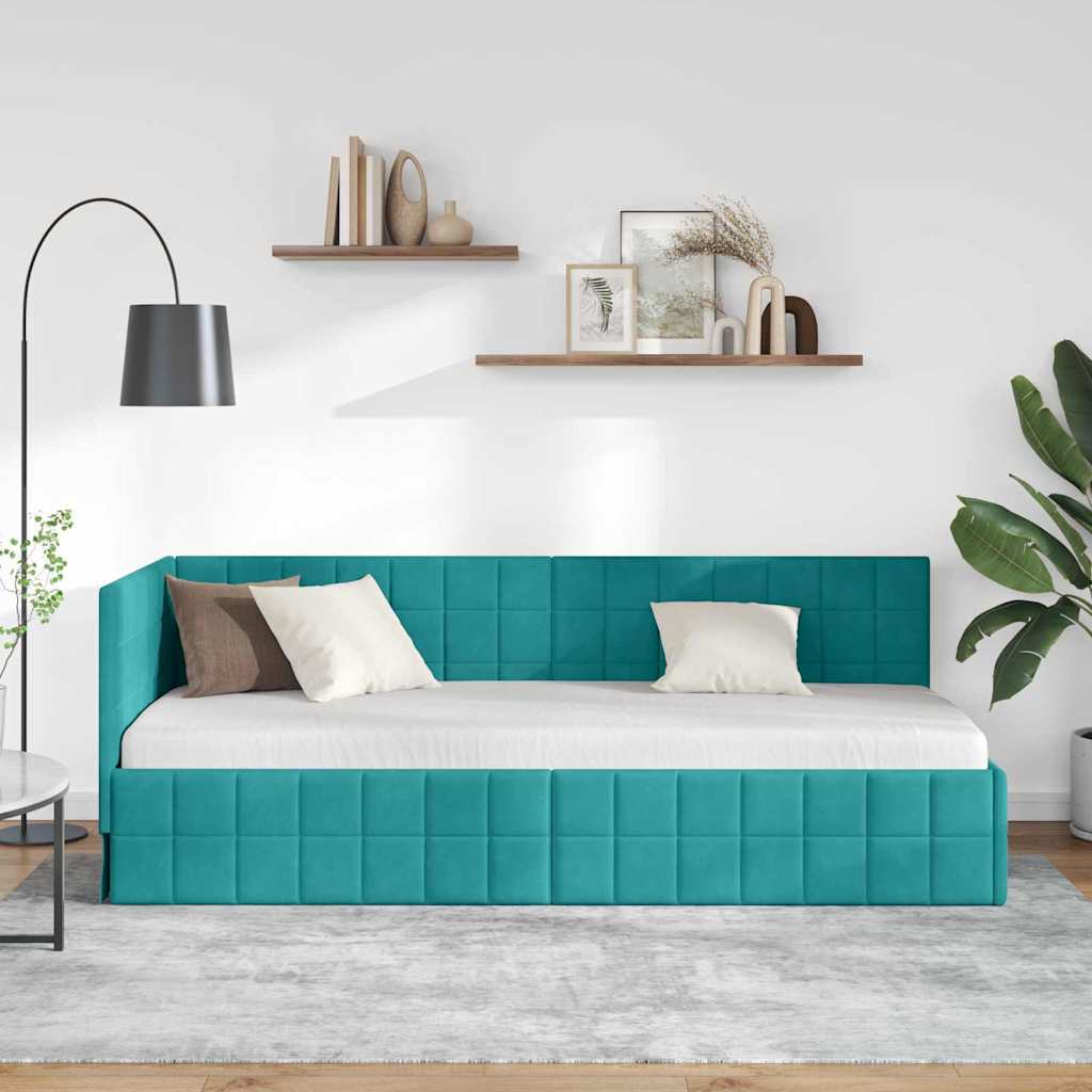 Sarokágy keret fejtámlával Türkiz 80 cm x 200 cm Bársony