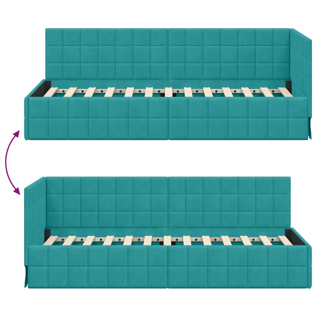 Sarokágy keret fejtámlával Türkiz 80 cm x 200 cm Bársony