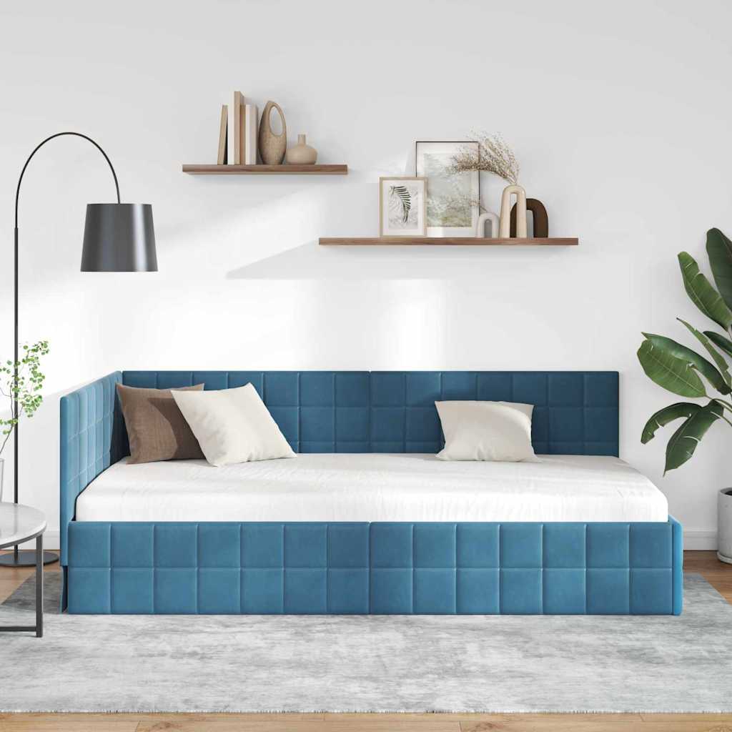 Sarokágy keret fejtámlával Kék 90 cm x 190 cm Bársony
