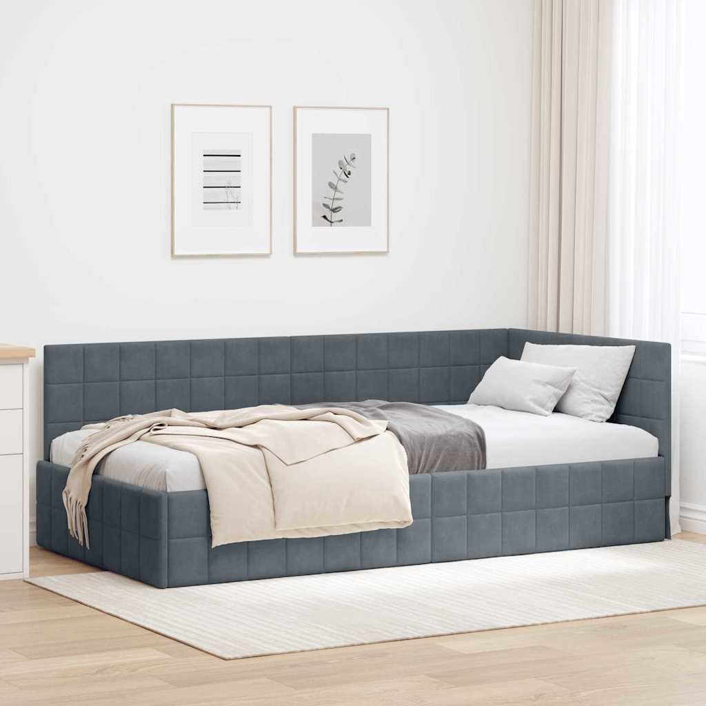 Sarokágy keret fejtámlával Sötétszürke 90 cm x 190 cm Bársony