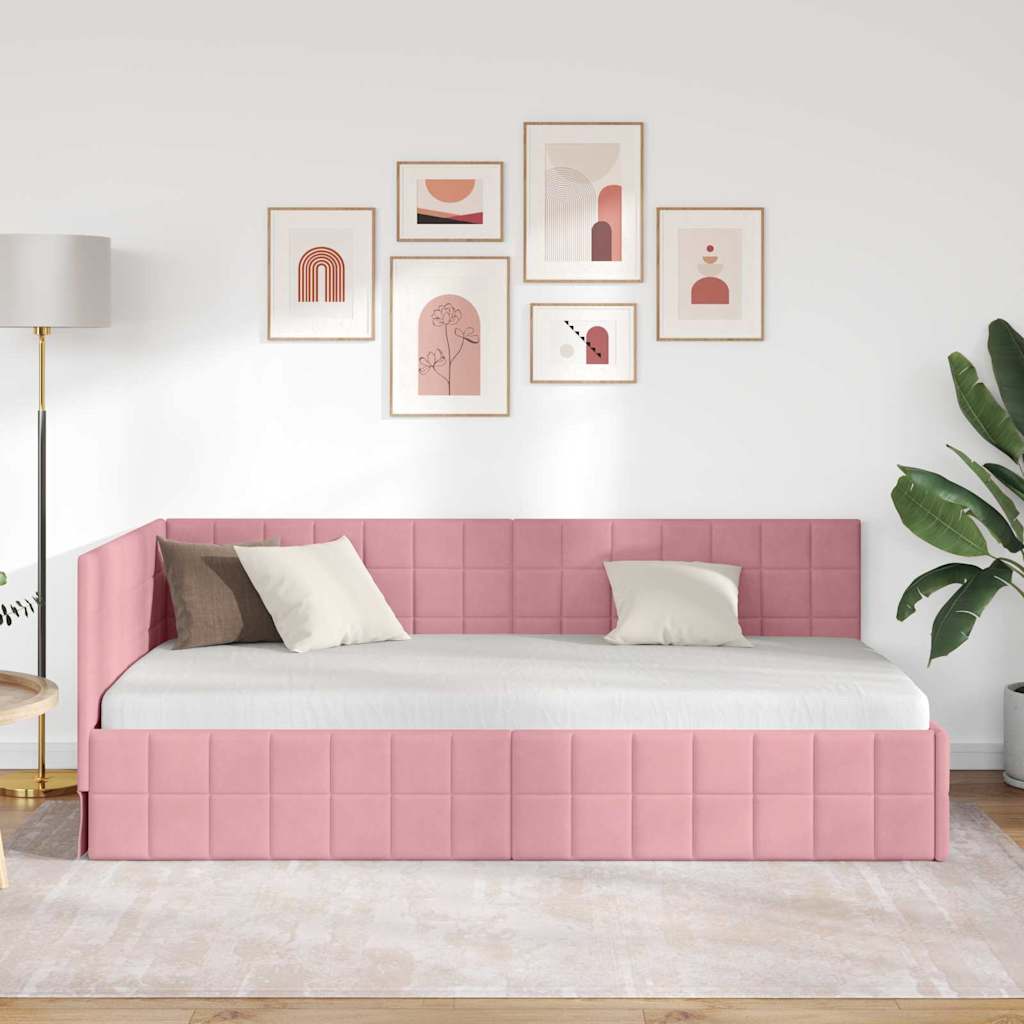 Sarokágy keret fejtámlával Rózsaszín 90 cm x 190 cm Bársony