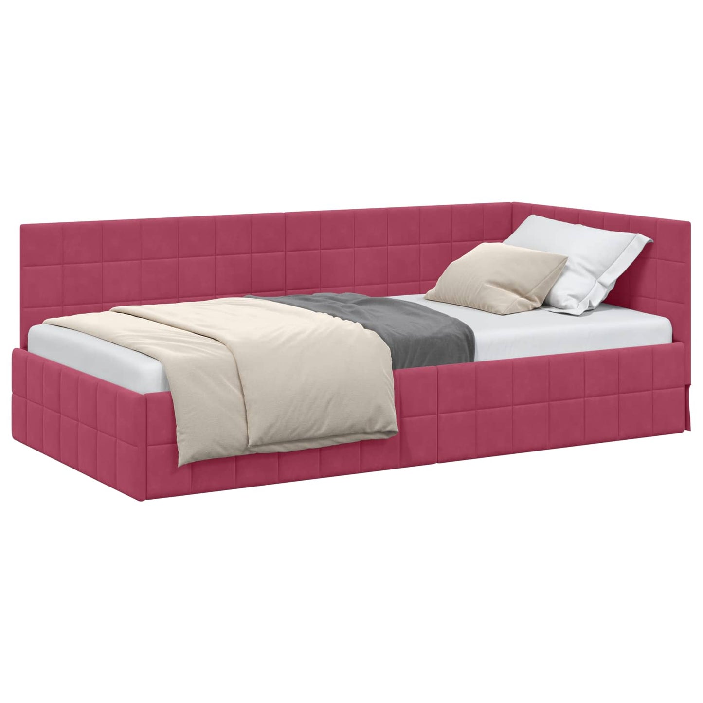 Sarokágy keret fejtámlával Bordó 90 cm x 190 cm Bársony