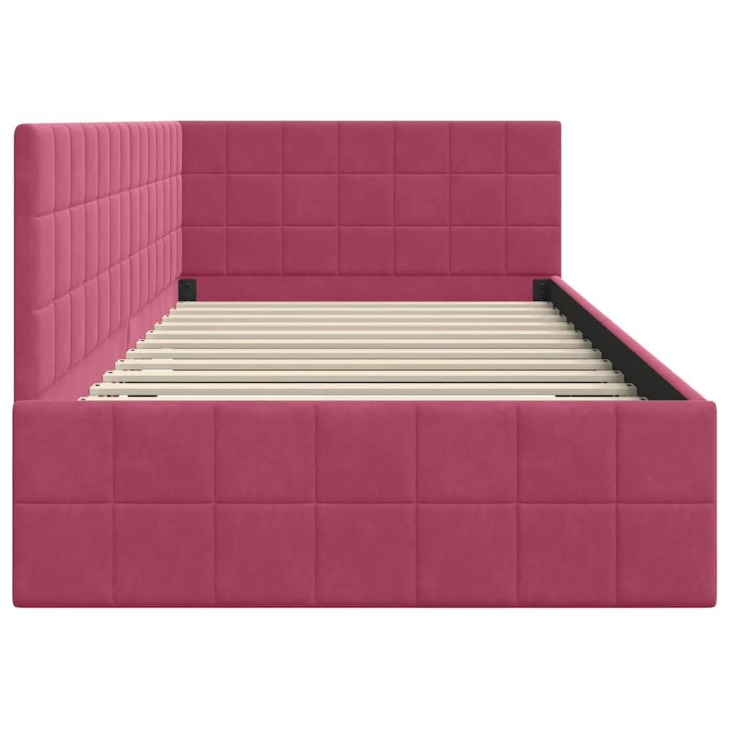 Sarokágy keret fejtámlával Bordó 90 cm x 190 cm Bársony