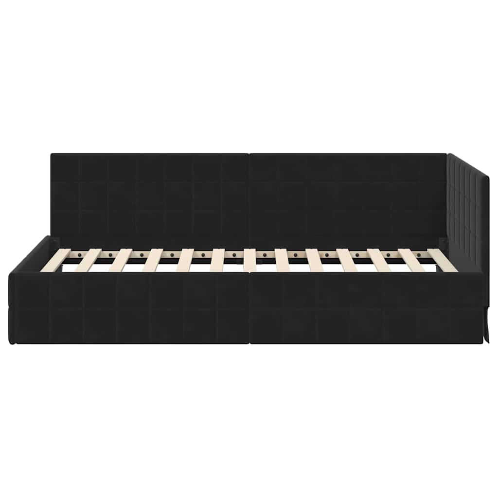 Sarokágy keret fejtámlával Fekete 90 cm x 190 cm Bársony