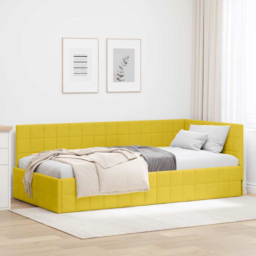 Sarokágy keret fejtámlával Sárga 90 cm x 190 cm Bársony