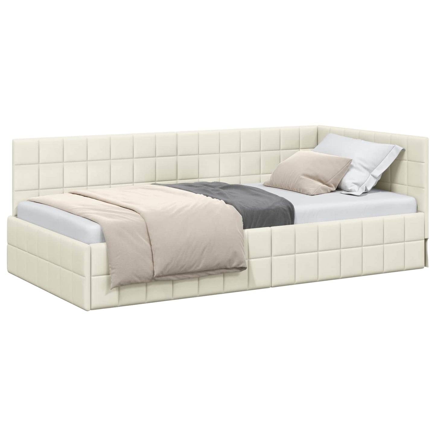 Sarokágy keret fejtámlával Krém 90 cm x 190 cm Bársony