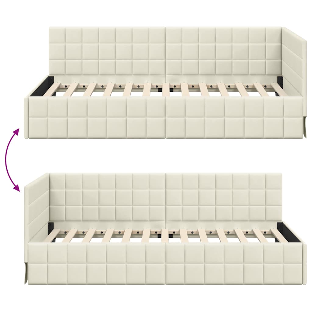 Sarokágy keret fejtámlával Krém 90 cm x 190 cm Bársony