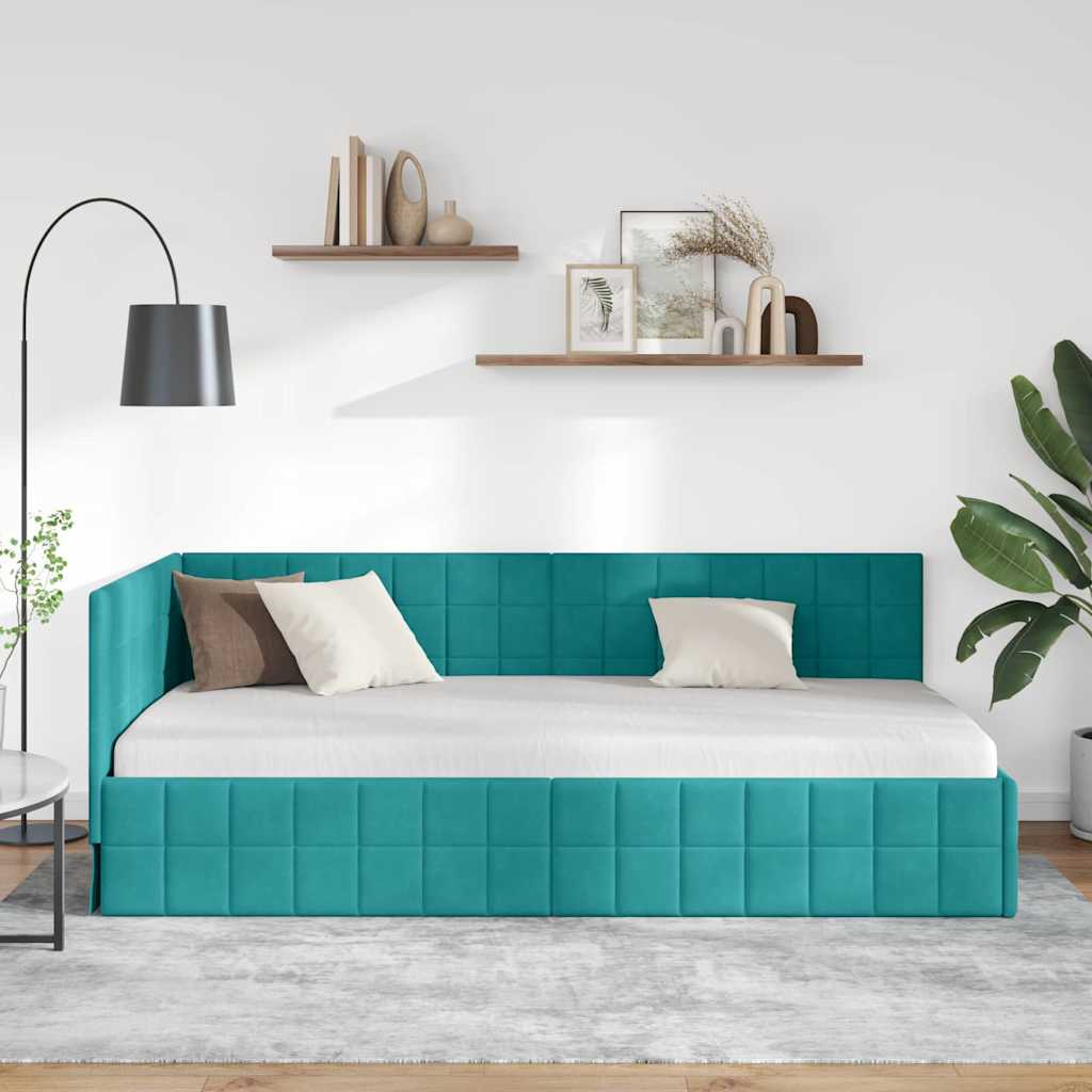 Sarokágy keret fejtámlával Türkiz 90 cm x 190 cm Bársony