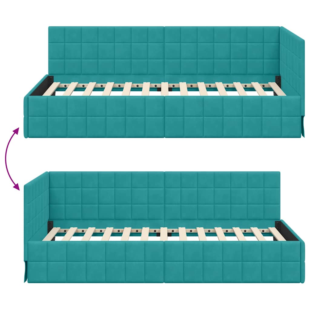 Sarokágy keret fejtámlával Türkiz 90 cm x 190 cm Bársony