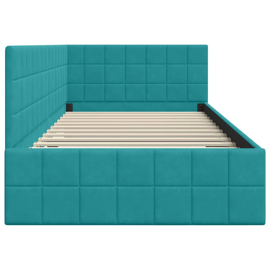 Sarokágy keret fejtámlával Türkiz 90 cm x 190 cm Bársony