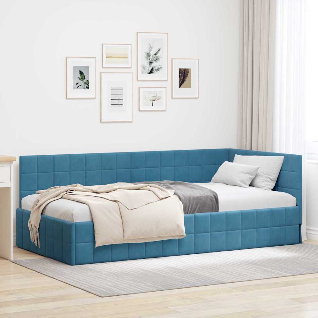 Sarokágy keret fejtámlával Kék 90 cm x 200 cm Bársony