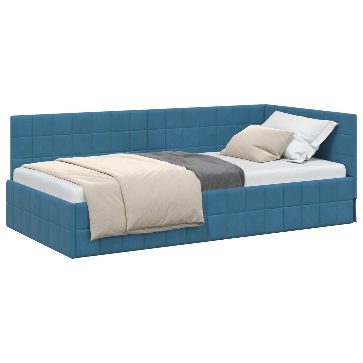 Sarokágy keret fejtámlával Kék 90 cm x 200 cm Bársony