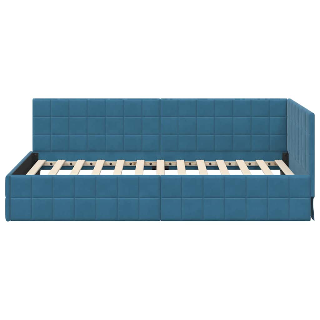 Sarokágy keret fejtámlával Kék 90 cm x 200 cm Bársony
