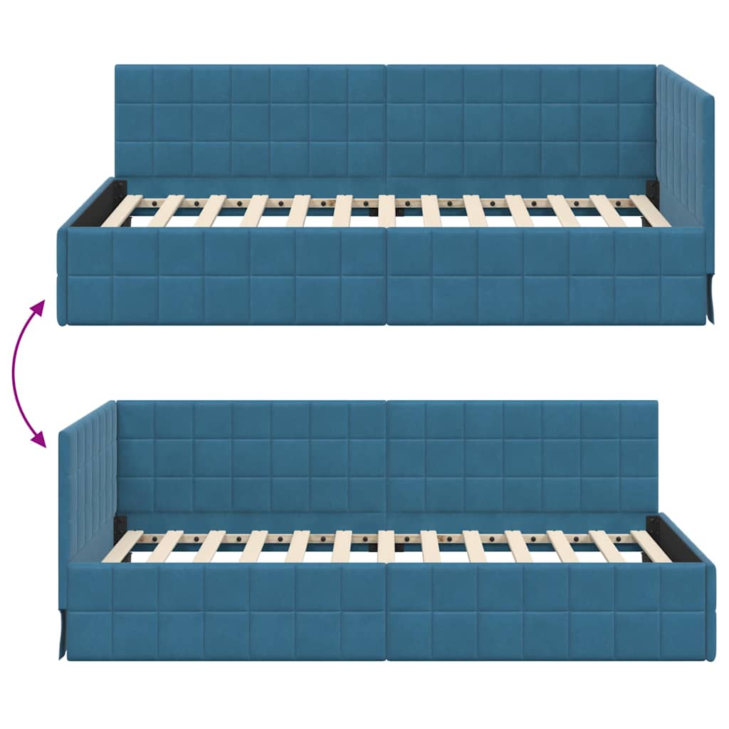 Sarokágy keret fejtámlával Kék 90 cm x 200 cm Bársony