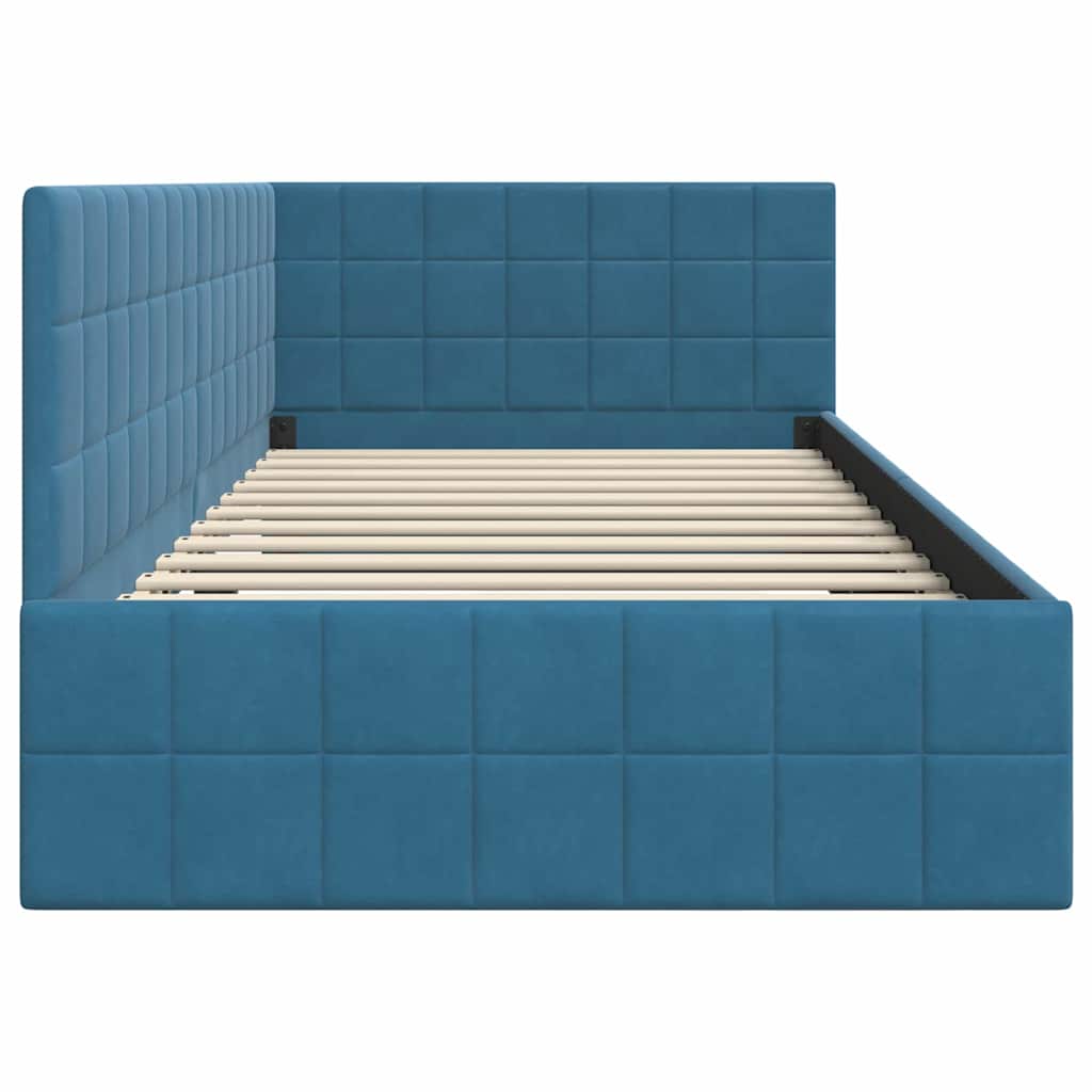 Sarokágy keret fejtámlával Kék 90 cm x 200 cm Bársony