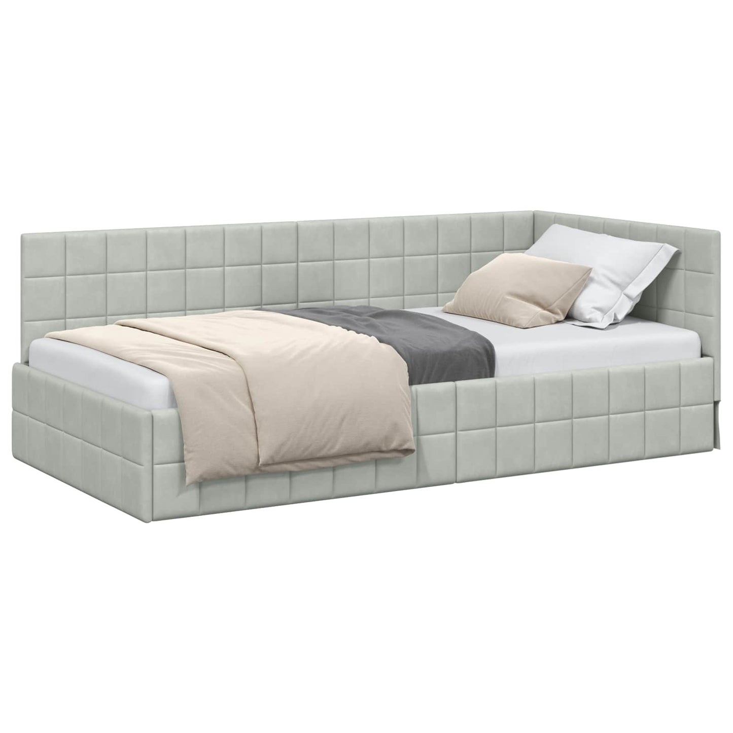 Sarokágy keret fejtámlával Világosszürke 90 cm x 200 cm Bársony