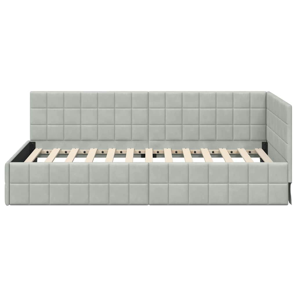 Sarokágy keret fejtámlával Világosszürke 90 cm x 200 cm Bársony
