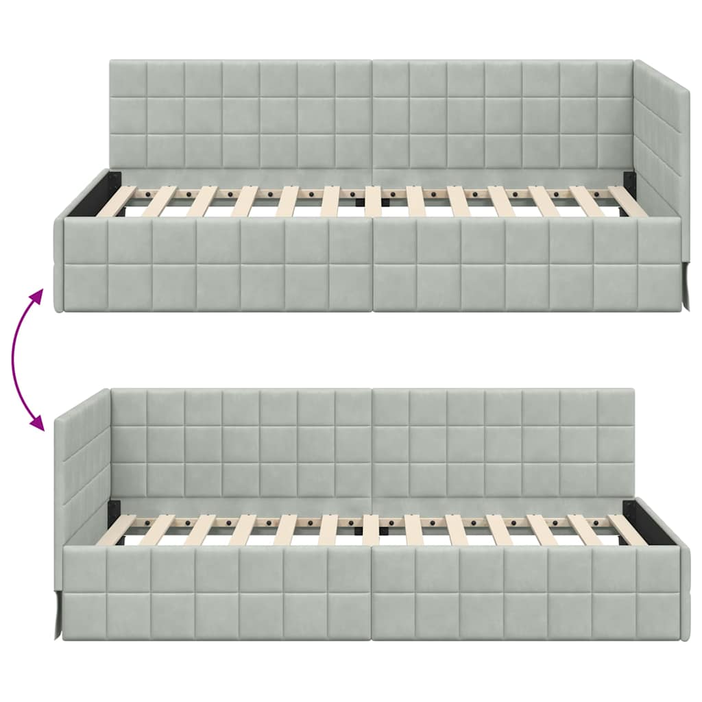 Sarokágy keret fejtámlával Világosszürke 90 cm x 200 cm Bársony