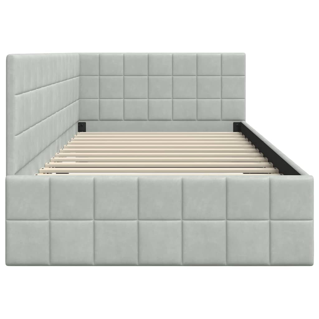 Sarokágy keret fejtámlával Világosszürke 90 cm x 200 cm Bársony
