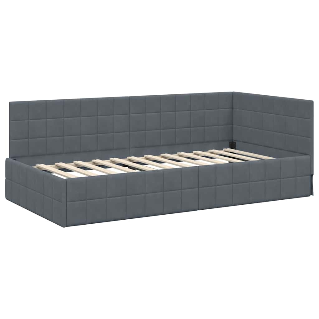 Sarokágy keret fejtámlával Sötétszürke 90 cm x 200 cm Bársony