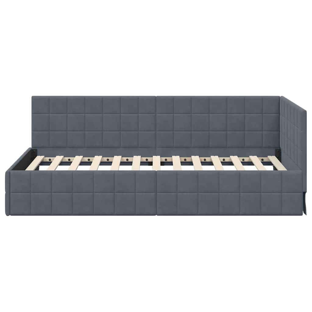 Sarokágy keret fejtámlával Sötétszürke 90 cm x 200 cm Bársony