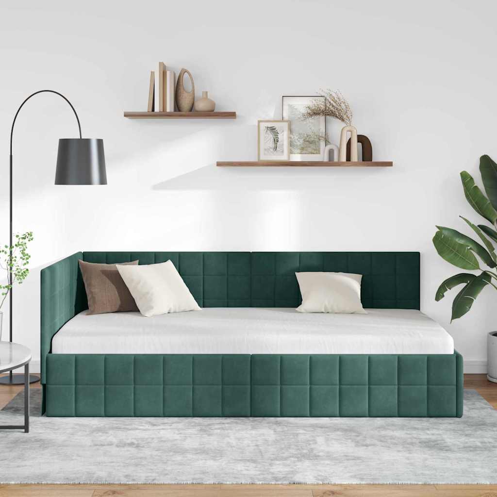 Sarokágy keret fejtámlával Sötétzöld 90 cm x 200 cm Bársony