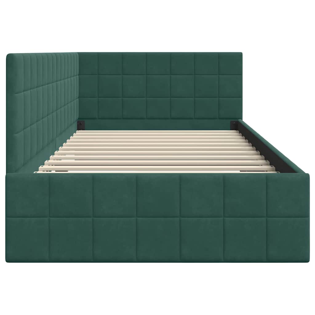 Sarokágy keret fejtámlával Sötétzöld 90 cm x 200 cm Bársony