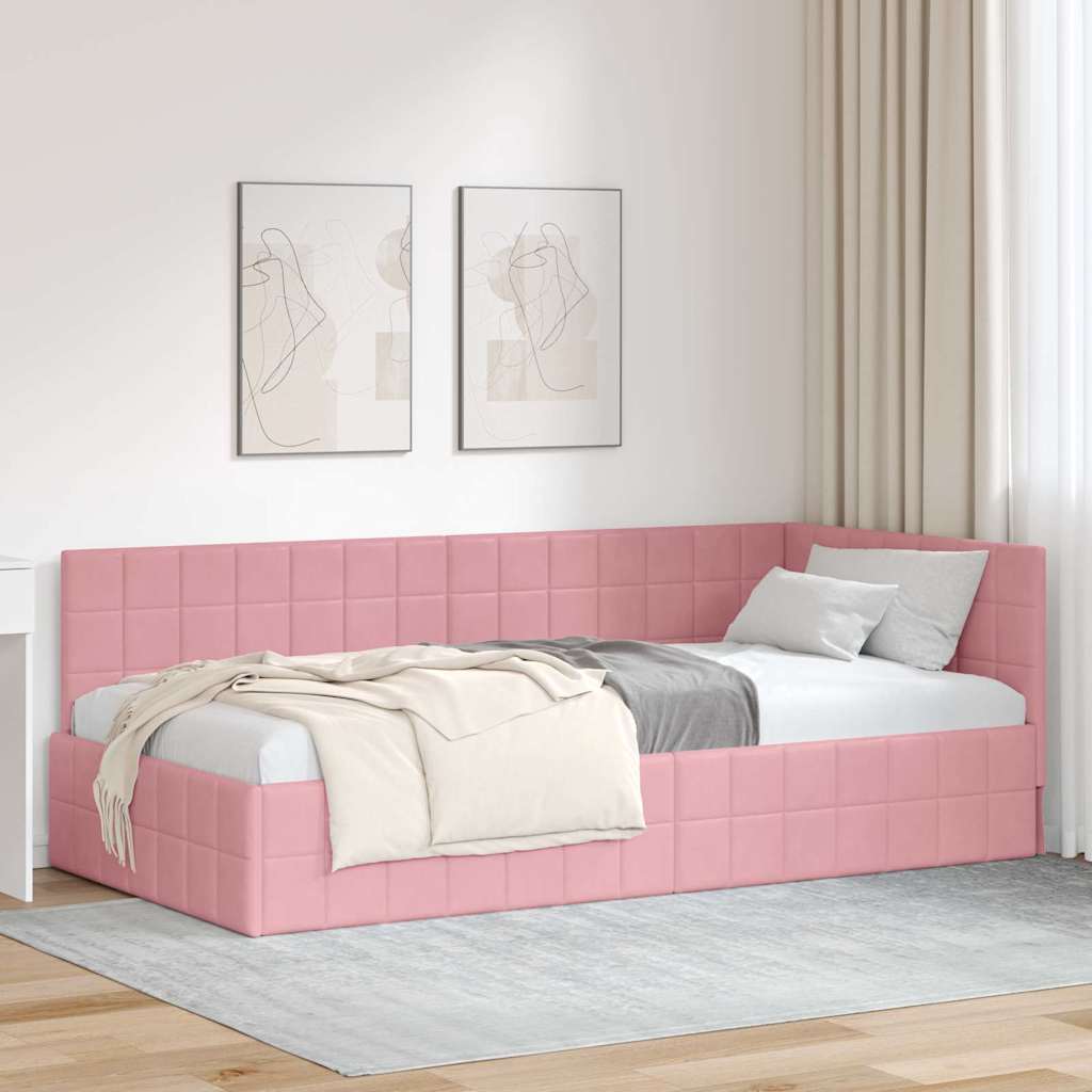 Sarokágy keret fejtámlával Rózsaszín 90 cm x 200 cm Bársony