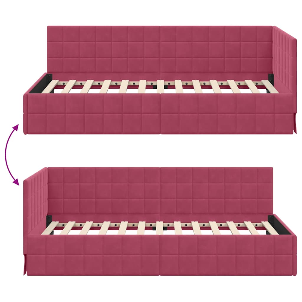 Sarokágy keret fejtámlával Bordó 90 cm x 200 cm Bársony