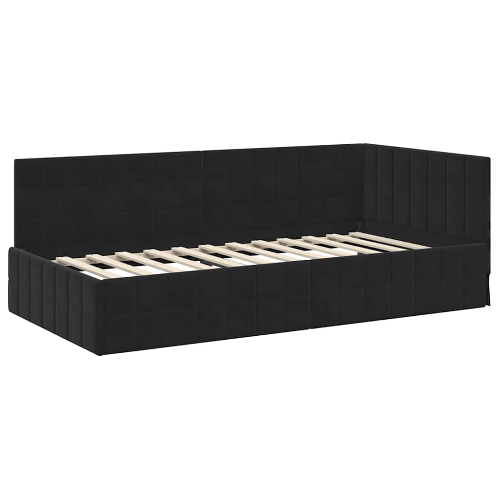 Sarokágy keret fejtámlával Fekete 90 cm x 200 cm Bársony