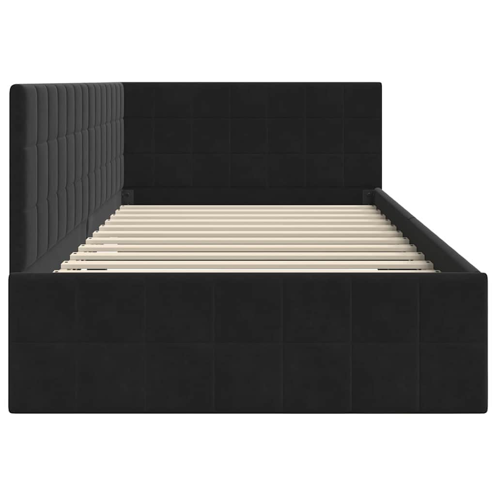 Sarokágy keret fejtámlával Fekete 90 cm x 200 cm Bársony